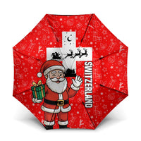 Switzerland Christmas Umbrella with Santa Sleigh Silhouette and Red Holiday Icon - Wonder Print Shop