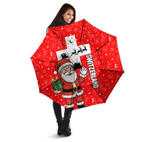 Switzerland Christmas Umbrella with Santa Sleigh Silhouette and Red Holiday Icon - Wonder Print Shop