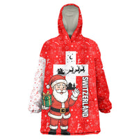 Switzerland Christmas Wearable Blanket Hoodie with Santa Sleigh Silhouette and Red Holiday Icon - Wonder Print Shop