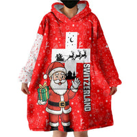 Switzerland Christmas Wearable Blanket Hoodie with Santa Sleigh Silhouette and Red Holiday Icon - Wonder Print Shop