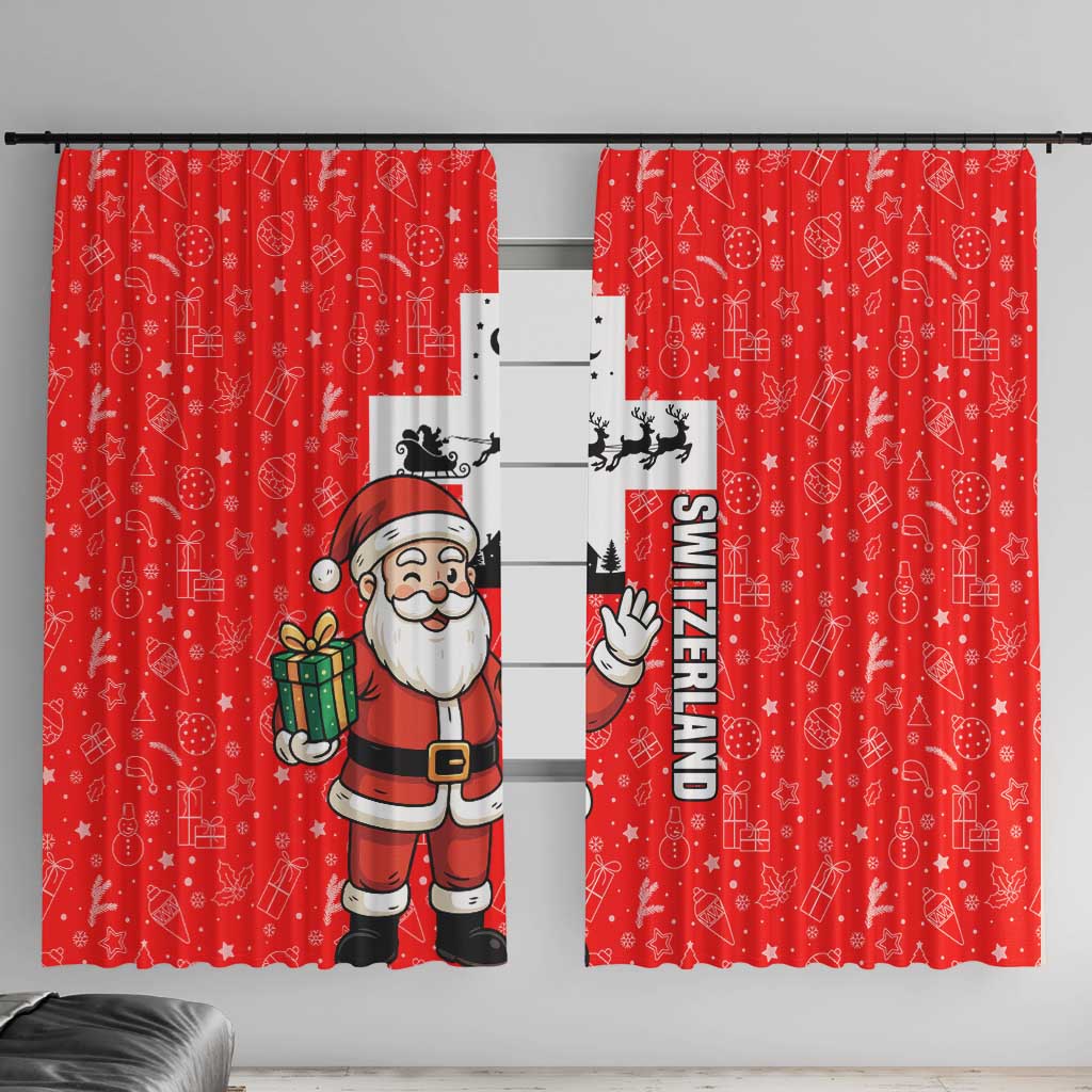 Switzerland Christmas Window Curtain with Santa Sleigh Silhouette and Red Holiday Icon - Wonder Print Shop