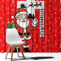 Switzerland Christmas Window Curtain with Santa Sleigh Silhouette and Red Holiday Icon - Wonder Print Shop