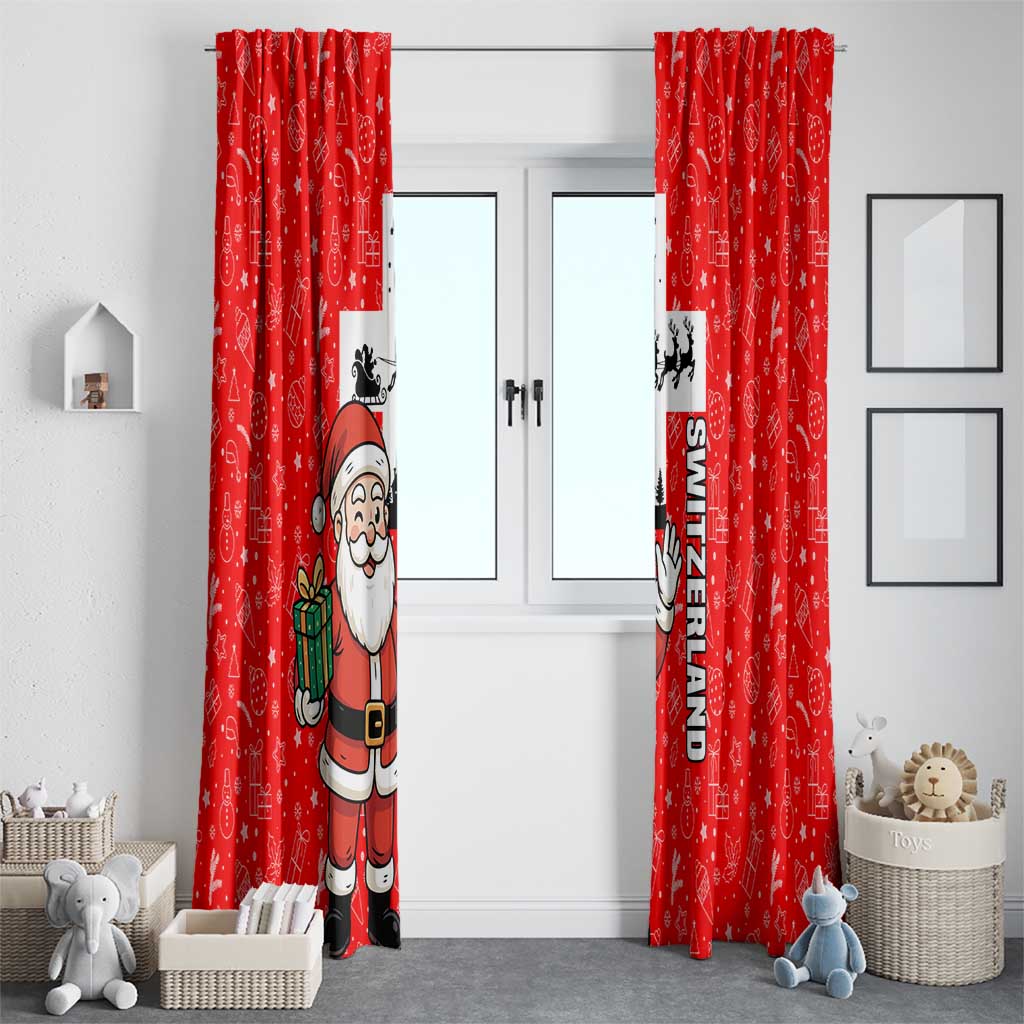 Switzerland Christmas Window Curtain with Santa Sleigh Silhouette and Red Holiday Icon - Wonder Print Shop