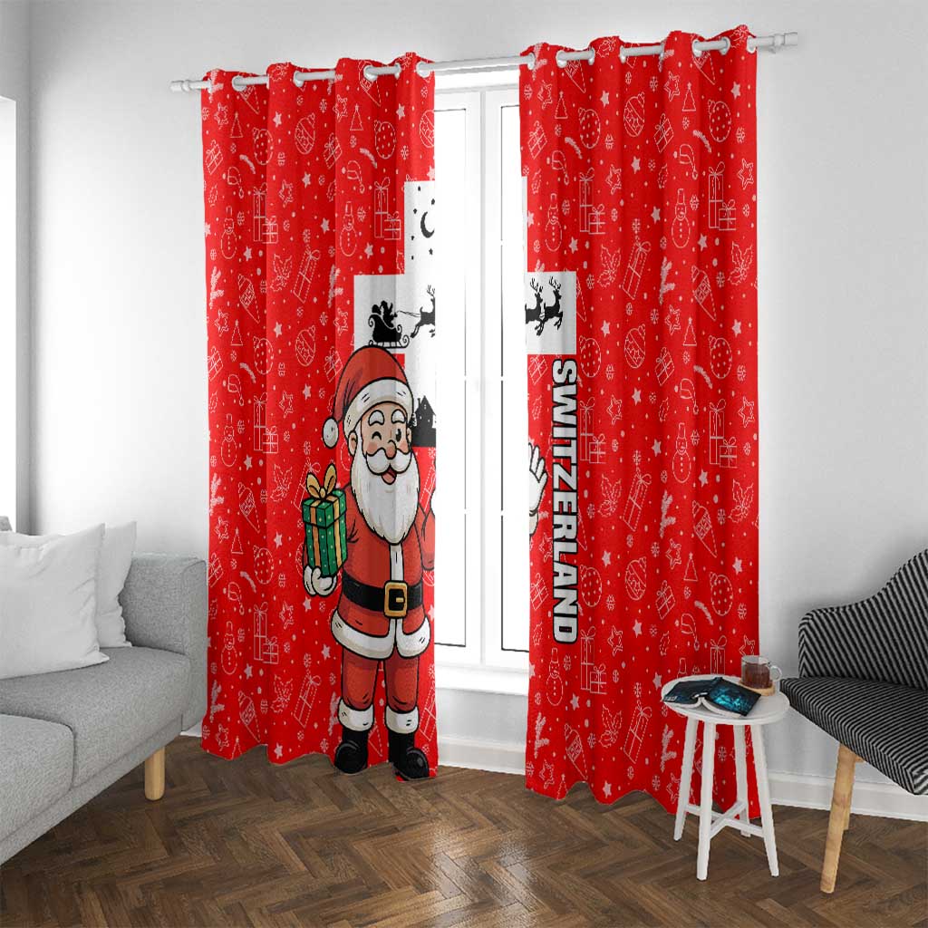 Switzerland Christmas Window Curtain with Santa Sleigh Silhouette and Red Holiday Icon - Wonder Print Shop