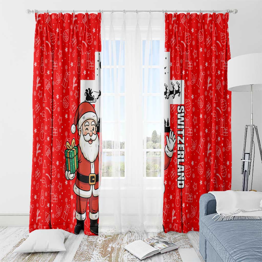 Switzerland Christmas Window Curtain with Santa Sleigh Silhouette and Red Holiday Icon - Wonder Print Shop