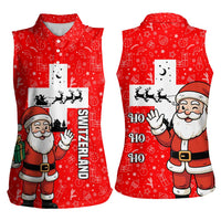 Switzerland Christmas Women Sleeveless Polo Shirt with Santa Sleigh Silhouette and Red Holiday Icon - Wonder Print Shop