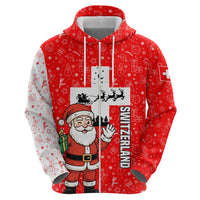 Switzerland Christmas Zip Hoodie with Santa Sleigh Silhouette and Red Holiday Icon - Wonder Print Shop