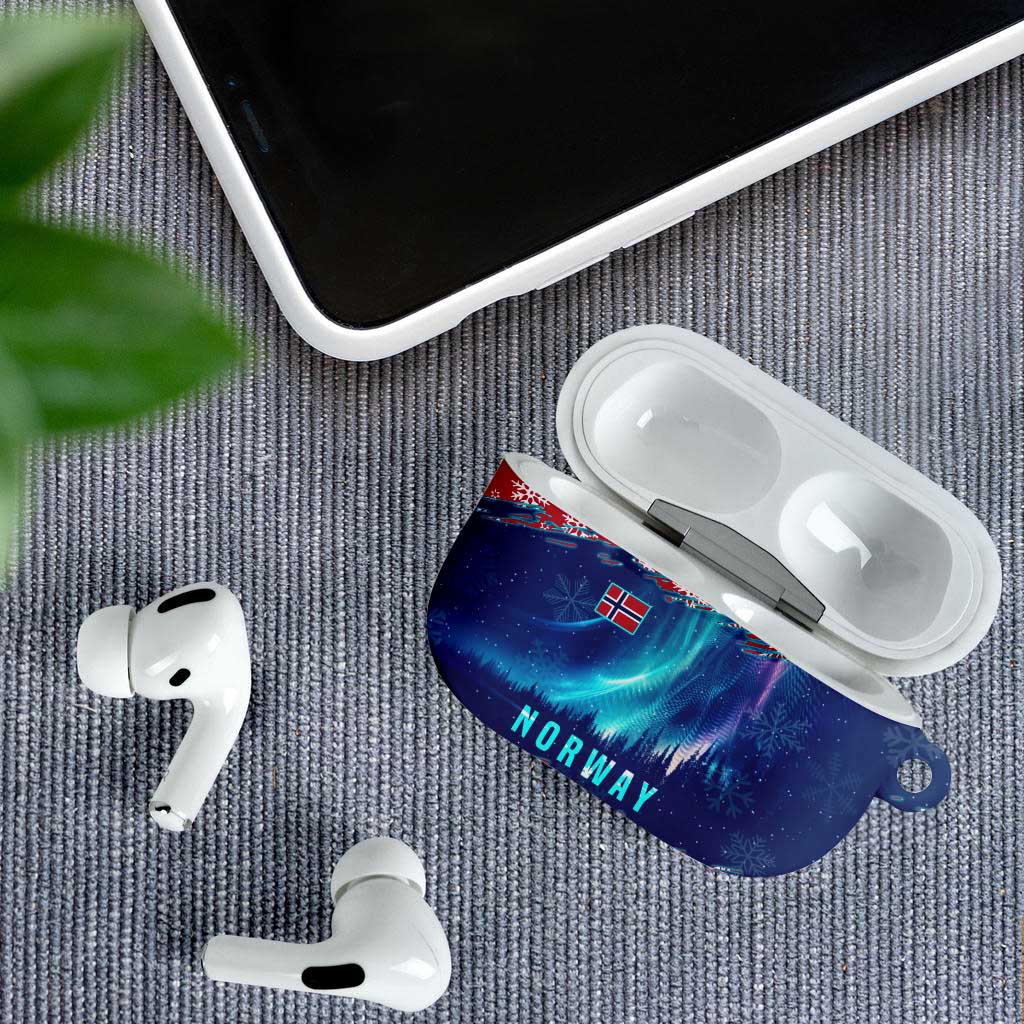Norway Christmas AirPods Case with Northern Lights Snowflake Pattern and Nordic Forest - Wonder Print Shop