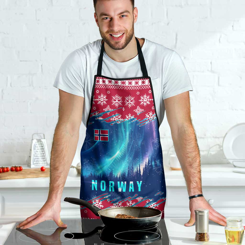 Norway Christmas Apron with Northern Lights Snowflake Pattern and Nordic Forest - Wonder Print Shop