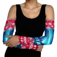 Norway Christmas Arm Sleeves with Northern Lights Snowflake Pattern and Nordic Forest - Wonder Print Shop