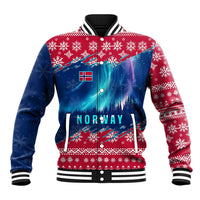 Norway Christmas Baseball Jacket with Northern Lights Snowflake Pattern and Nordic Forest - Wonder Print Shop