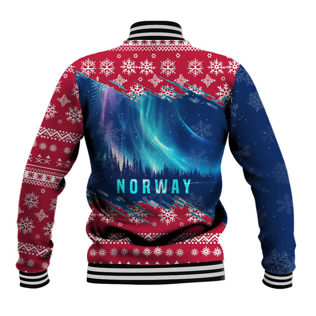 Norway Christmas Baseball Jacket with Northern Lights Snowflake Pattern and Nordic Forest - Wonder Print Shop