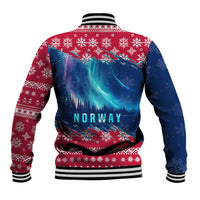 Norway Christmas Baseball Jacket with Northern Lights Snowflake Pattern and Nordic Forest - Wonder Print Shop