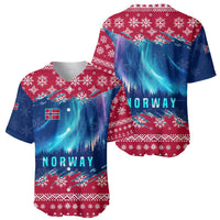 Norway Christmas Baseball Jersey with Northern Lights Snowflake Pattern and Nordic Forest - Wonder Print Shop