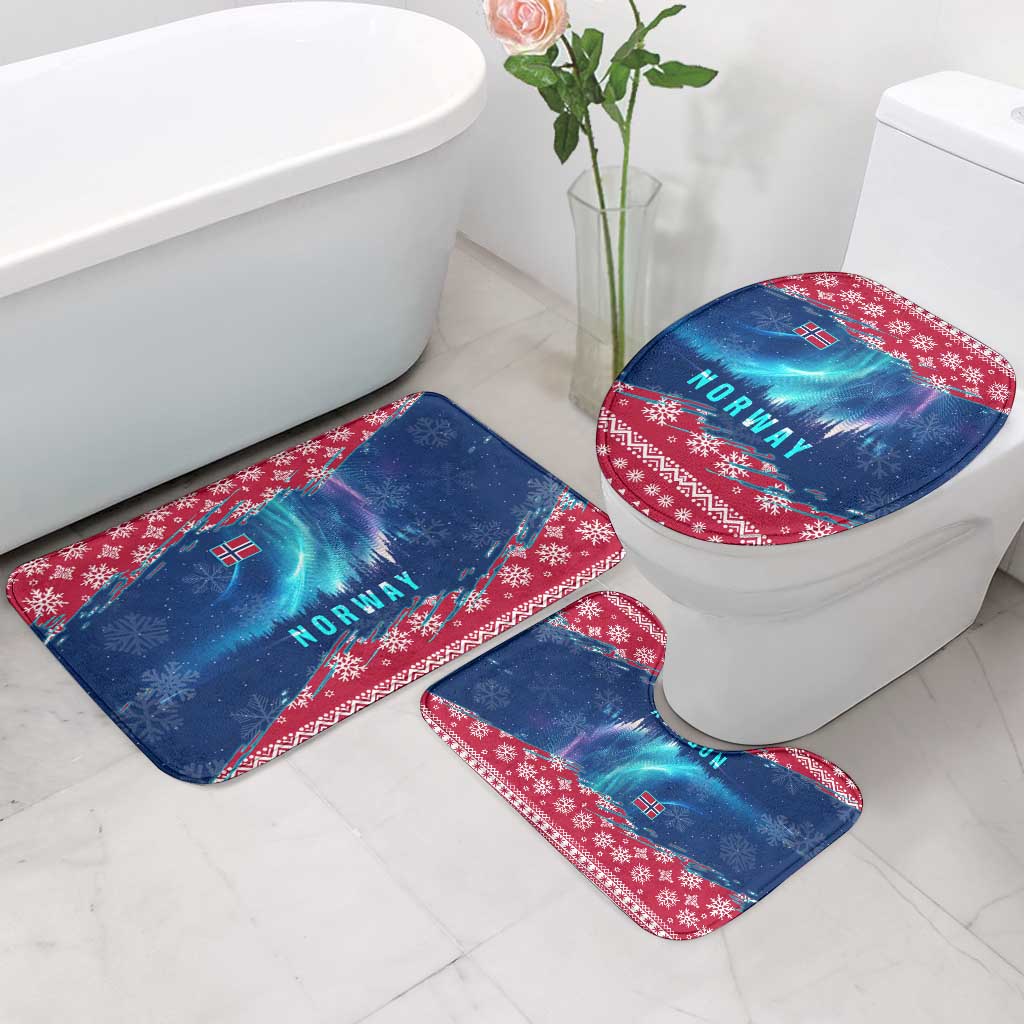 Norway Christmas Bathroom Set with Northern Lights Snowflake Pattern and Nordic Forest - Wonder Print Shop