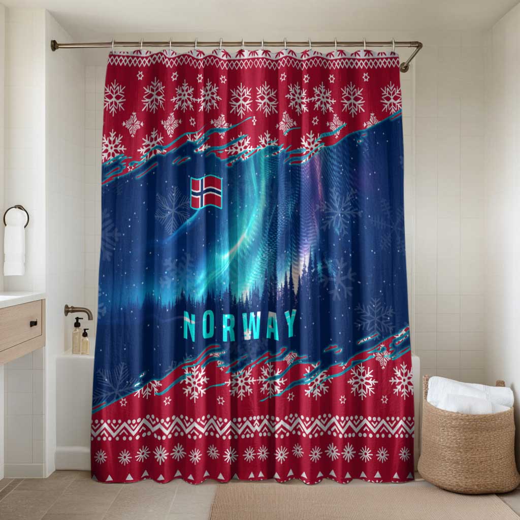 Norway Christmas Bathroom Set with Northern Lights Snowflake Pattern and Nordic Forest - Wonder Print Shop