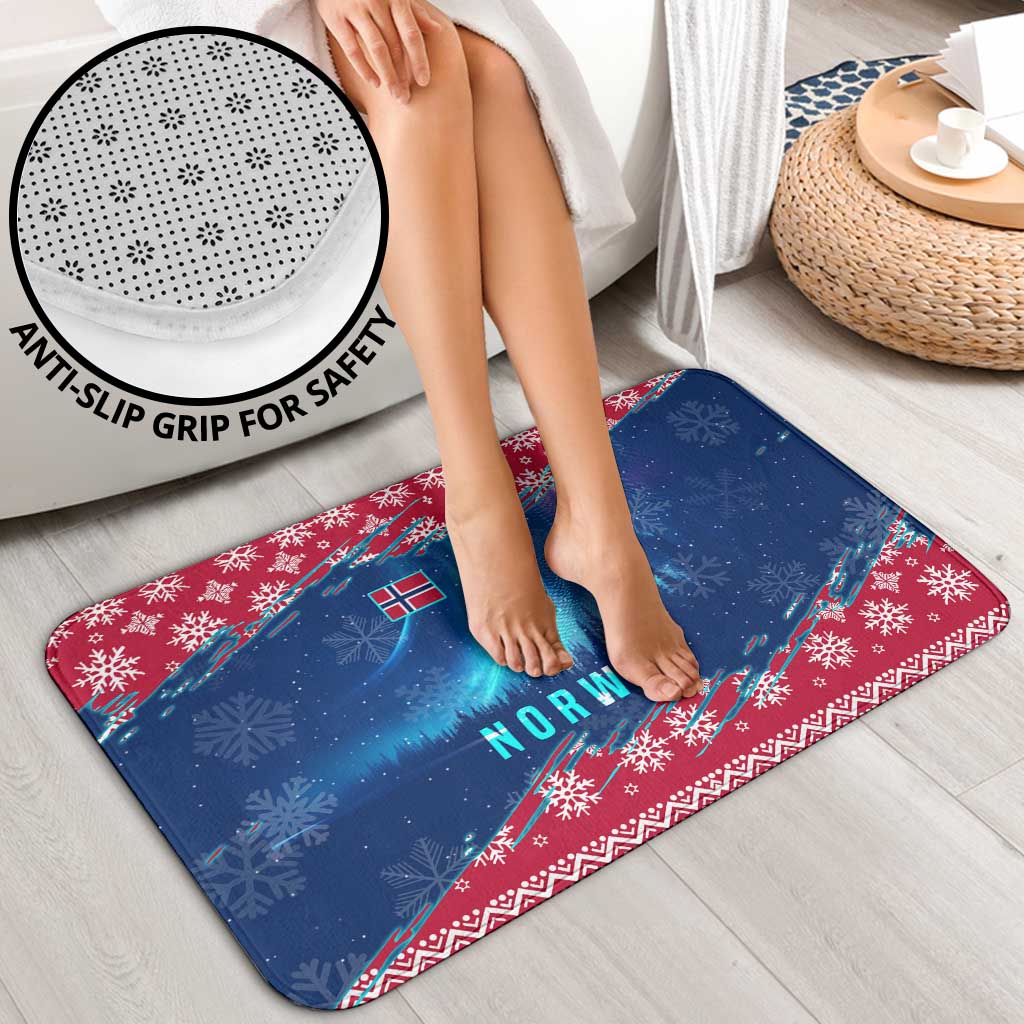 Norway Christmas Bathroom Set with Northern Lights Snowflake Pattern and Nordic Forest - Wonder Print Shop