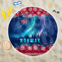 Norway Christmas Beach Blanket with Northern Lights Snowflake Pattern and Nordic Forest - Wonder Print Shop