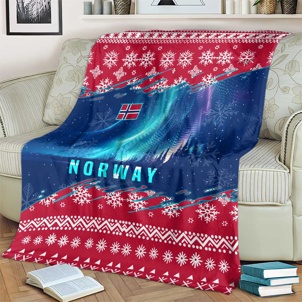 Norway Christmas Blanket with Northern Lights Snowflake Pattern and Nordic Forest - Wonder Print Shop