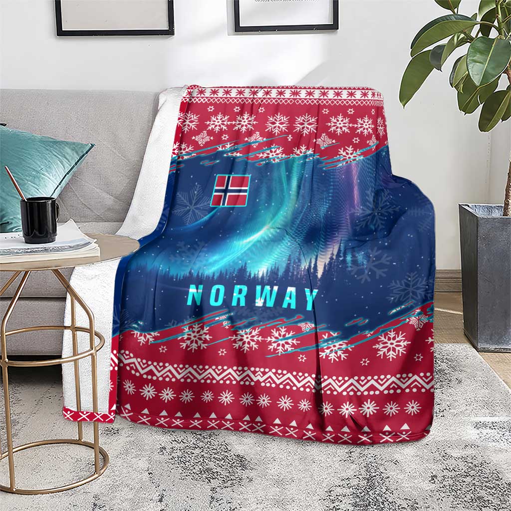Norway Christmas Blanket with Northern Lights Snowflake Pattern and Nordic Forest - Wonder Print Shop