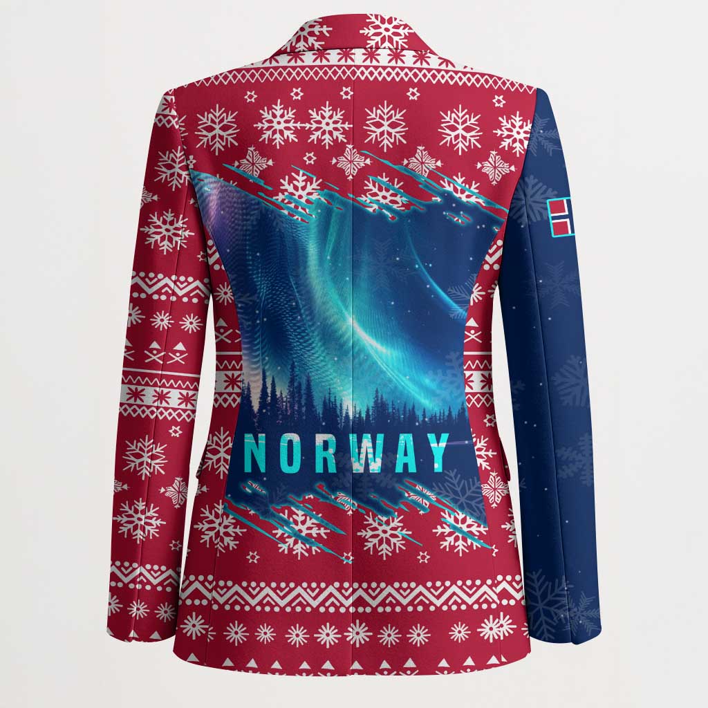 Norway Christmas Blazer with Northern Lights Snowflake Pattern and Nordic Forest - Wonder Print Shop