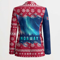 Norway Christmas Blazer with Northern Lights Snowflake Pattern and Nordic Forest - Wonder Print Shop