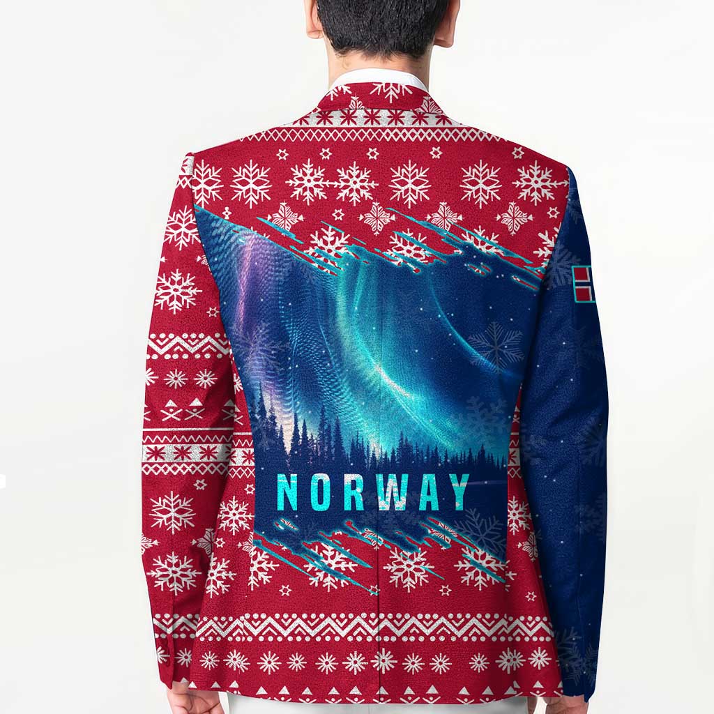 Norway Christmas Blazer with Northern Lights Snowflake Pattern and Nordic Forest - Wonder Print Shop