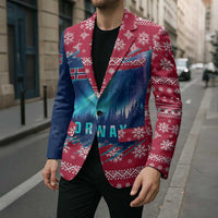 Norway Christmas Blazer with Northern Lights Snowflake Pattern and Nordic Forest - Wonder Print Shop