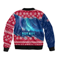 Norway Christmas Bomber Jacket with Northern Lights Snowflake Pattern and Nordic Forest - Wonder Print Shop