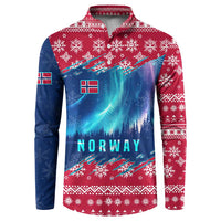 Norway Christmas Button Sweatshirt with Northern Lights Snowflake Pattern and Nordic Forest - Wonder Print Shop