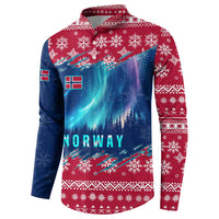 Norway Christmas Button Sweatshirt with Northern Lights Snowflake Pattern and Nordic Forest - Wonder Print Shop