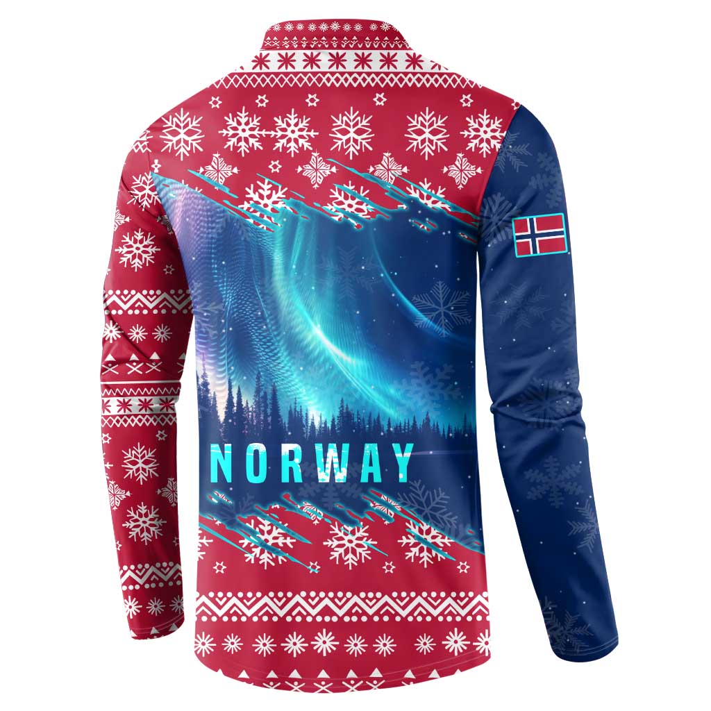 Norway Christmas Button Sweatshirt with Northern Lights Snowflake Pattern and Nordic Forest - Wonder Print Shop