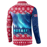 Norway Christmas Button Sweatshirt with Northern Lights Snowflake Pattern and Nordic Forest - Wonder Print Shop