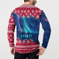 Norway Christmas Button Sweatshirt with Northern Lights Snowflake Pattern and Nordic Forest - Wonder Print Shop