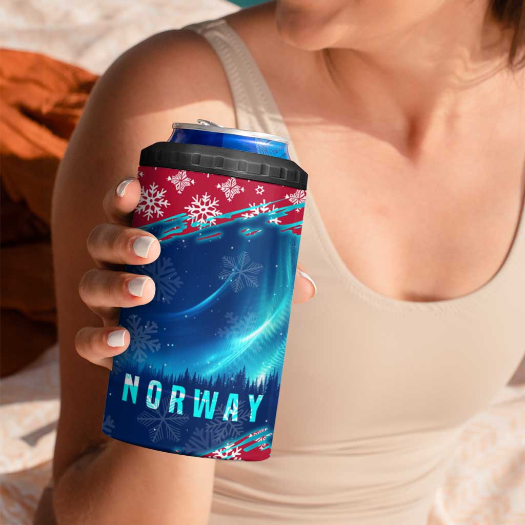 Norway Christmas 4 in 1 Can Cooler Tumbler with Northern Lights Snowflake Pattern and Nordic Forest - Wonder Print Shop