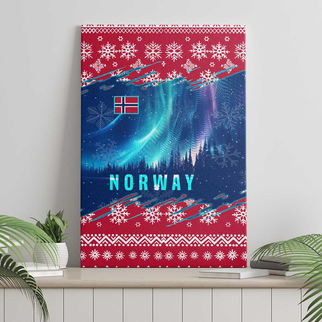Norway Christmas Canvas Wall Art with Northern Lights Snowflake Pattern and Nordic Forest - Wonder Print Shop