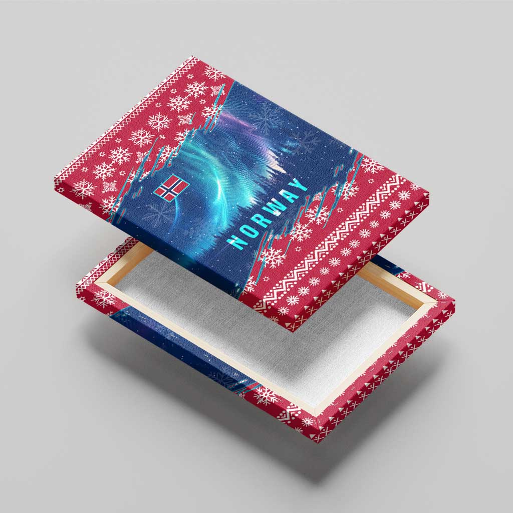 Norway Christmas Canvas Wall Art with Northern Lights Snowflake Pattern and Nordic Forest - Wonder Print Shop