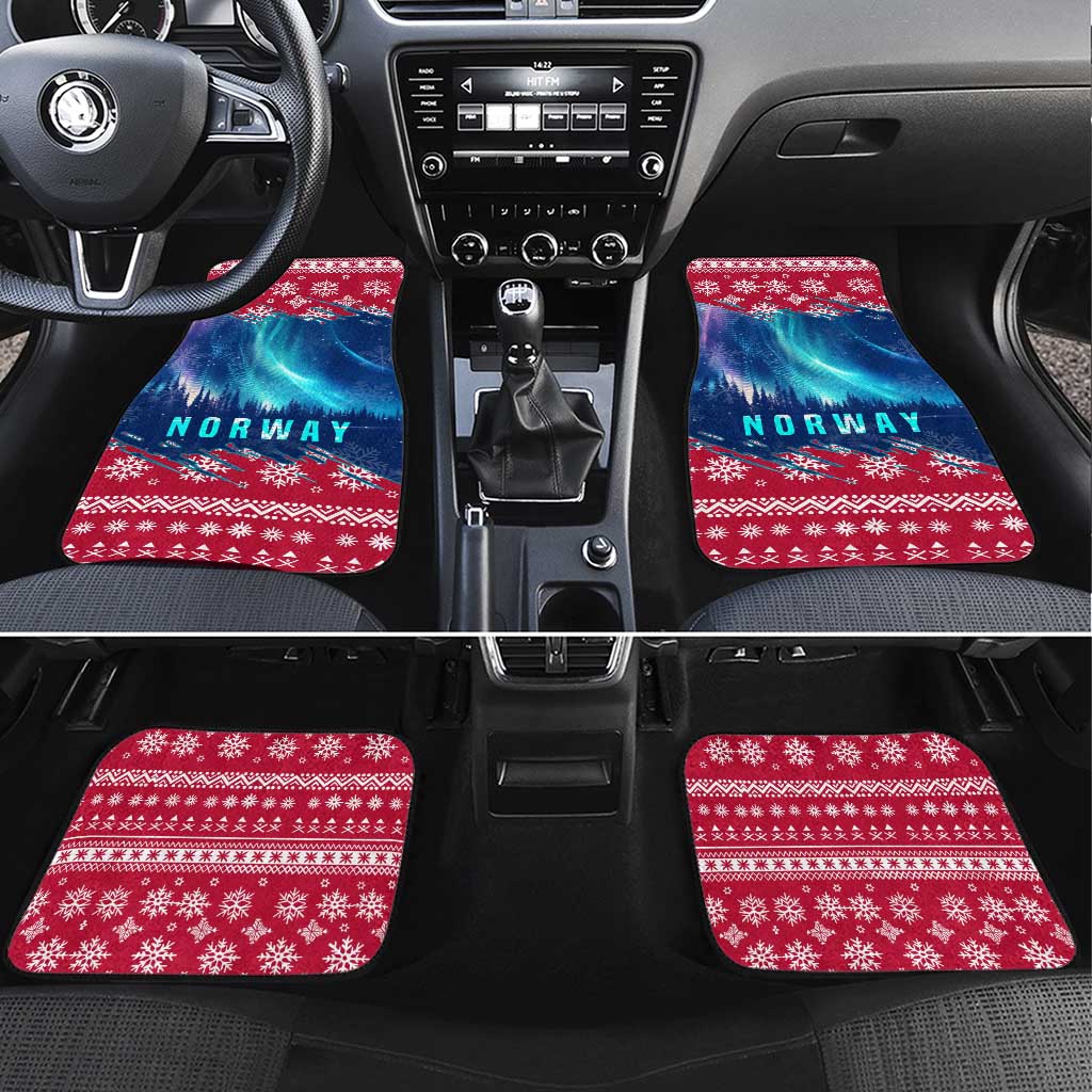 Norway Christmas Car Mats with Northern Lights Snowflake Pattern and Nordic Forest - Wonder Print Shop