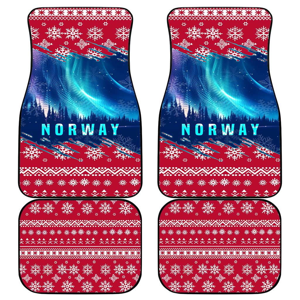 Norway Christmas Car Mats with Northern Lights Snowflake Pattern and Nordic Forest - Wonder Print Shop