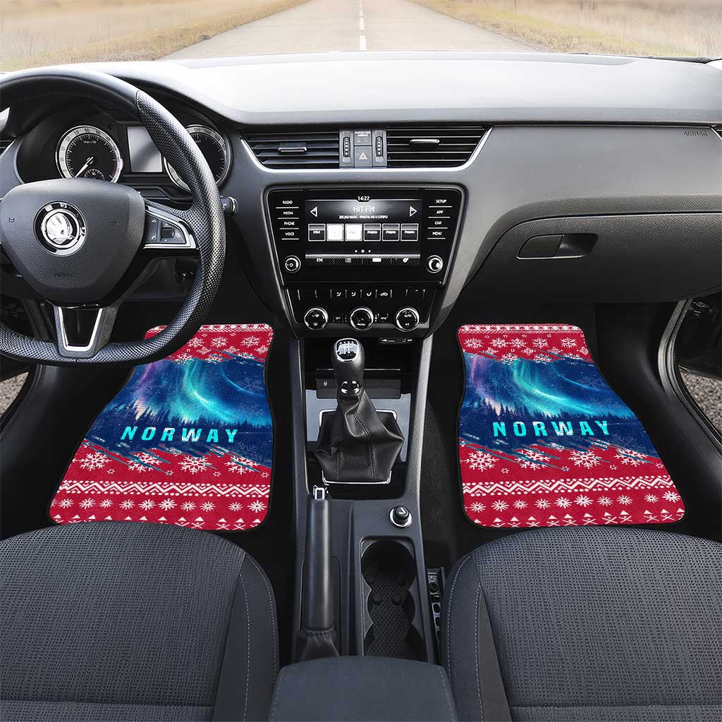 Norway Christmas Car Mats with Northern Lights Snowflake Pattern and Nordic Forest - Wonder Print Shop