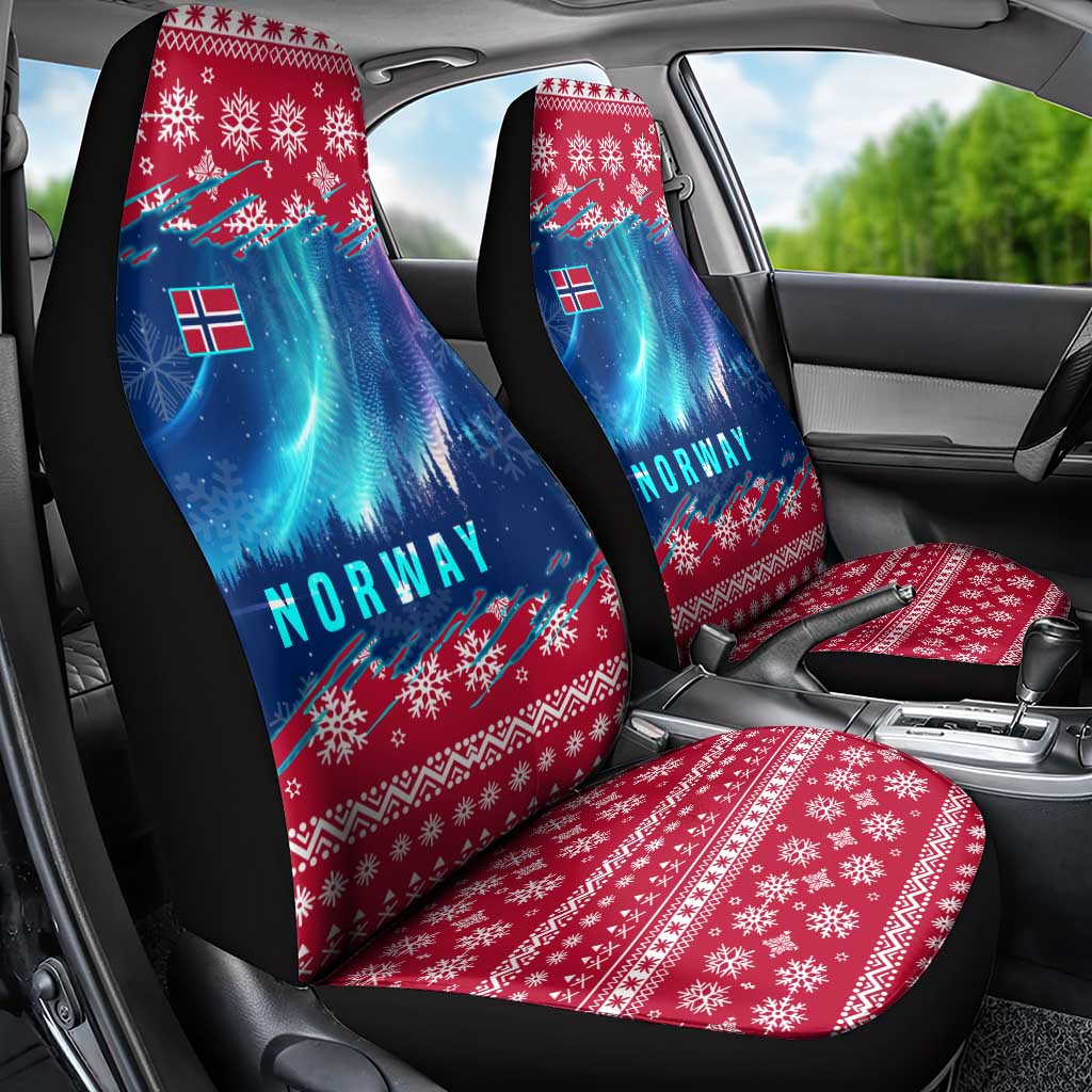 Norway Christmas Car Seat Cover with Northern Lights Snowflake Pattern and Nordic Forest - Wonder Print Shop
