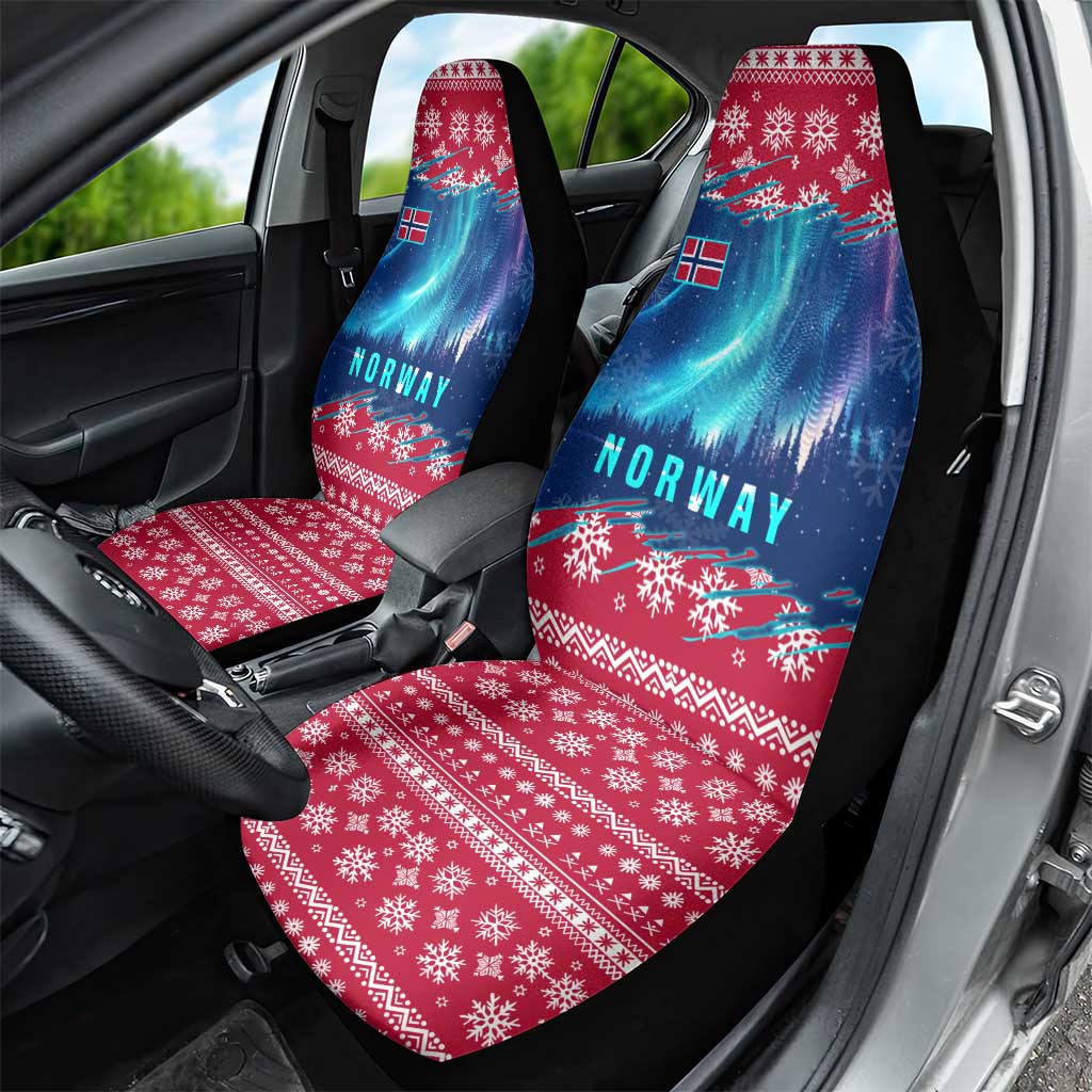 Norway Christmas Car Seat Cover with Northern Lights Snowflake Pattern and Nordic Forest - Wonder Print Shop