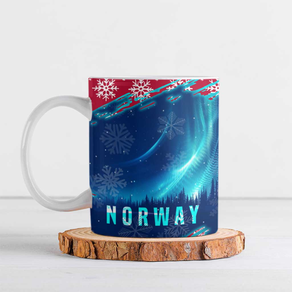 Norway Christmas Ceramic Mug with Northern Lights Snowflake Pattern and Nordic Forest - Wonder Print Shop
