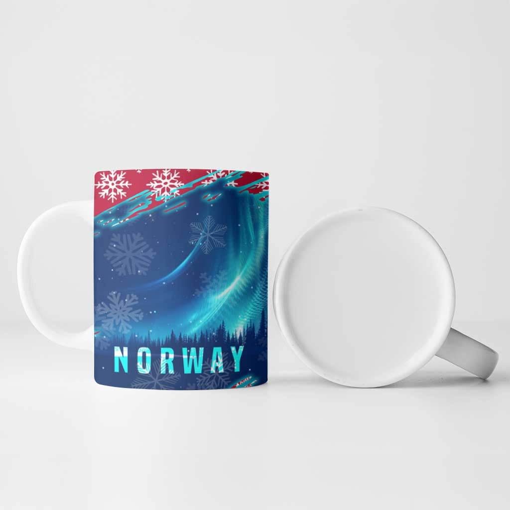 Norway Christmas Ceramic Mug with Northern Lights Snowflake Pattern and Nordic Forest - Wonder Print Shop