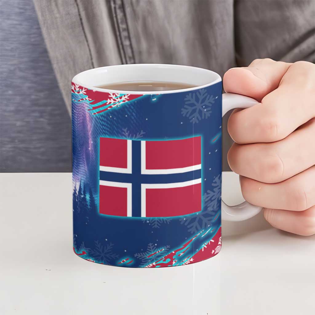 Norway Christmas Ceramic Mug with Northern Lights Snowflake Pattern and Nordic Forest - Wonder Print Shop