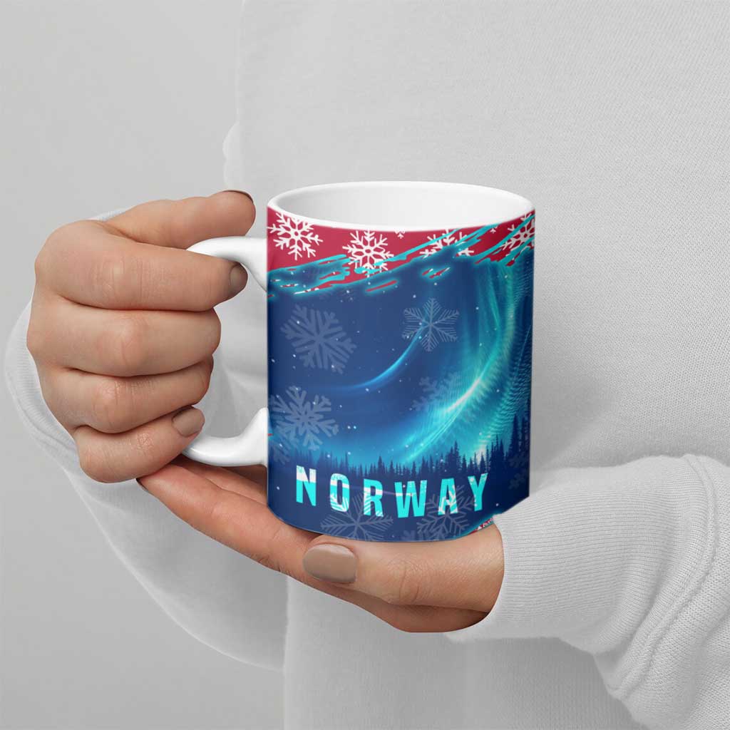 Norway Christmas Ceramic Mug with Northern Lights Snowflake Pattern and Nordic Forest - Wonder Print Shop