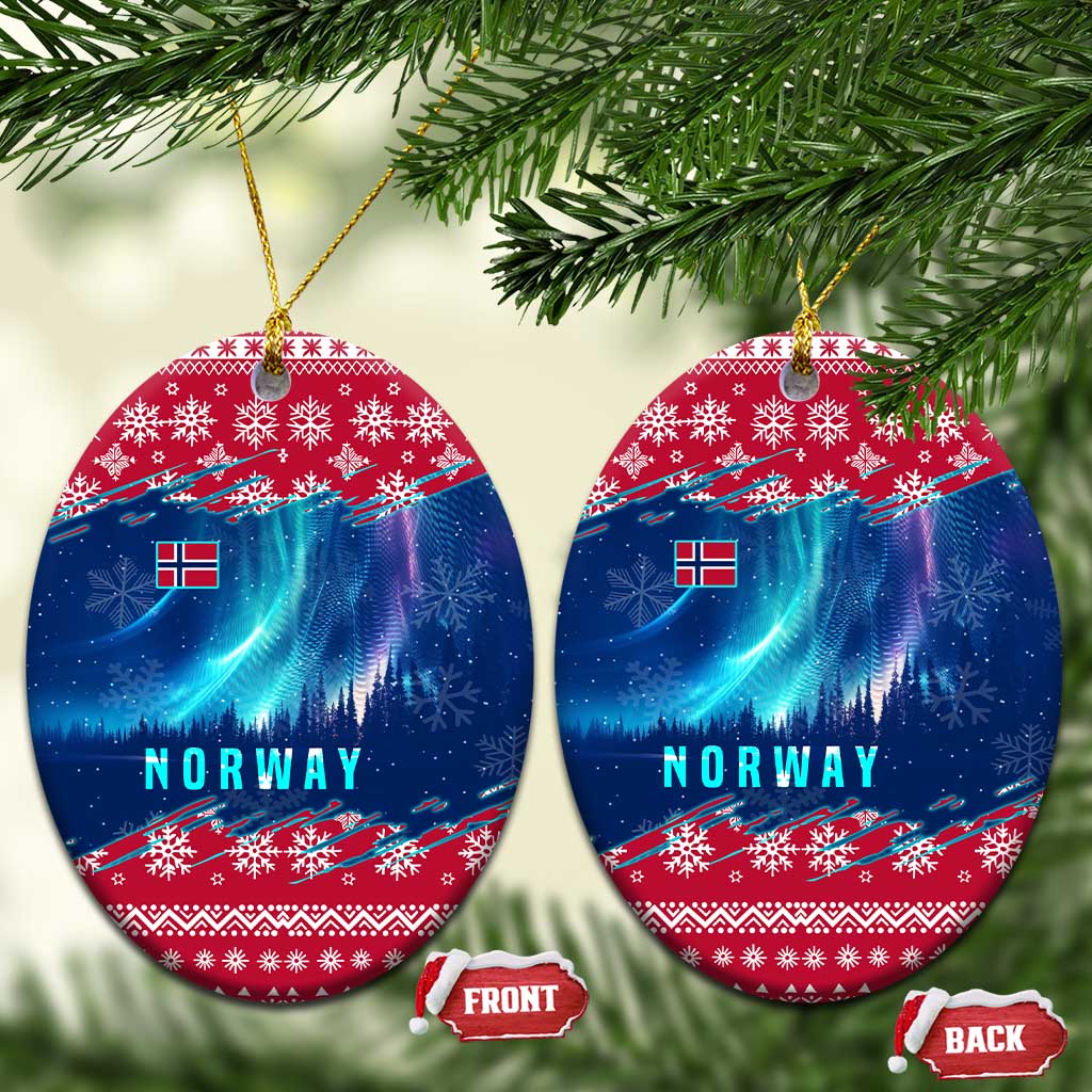 Norway Christmas Ceramic Ornament with Northern Lights Snowflake Pattern and Nordic Forest - Wonder Print Shop