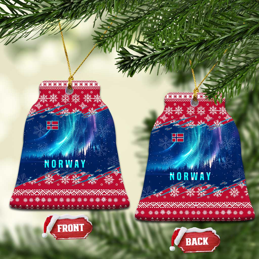 Norway Christmas Ceramic Ornament with Northern Lights Snowflake Pattern and Nordic Forest - Wonder Print Shop