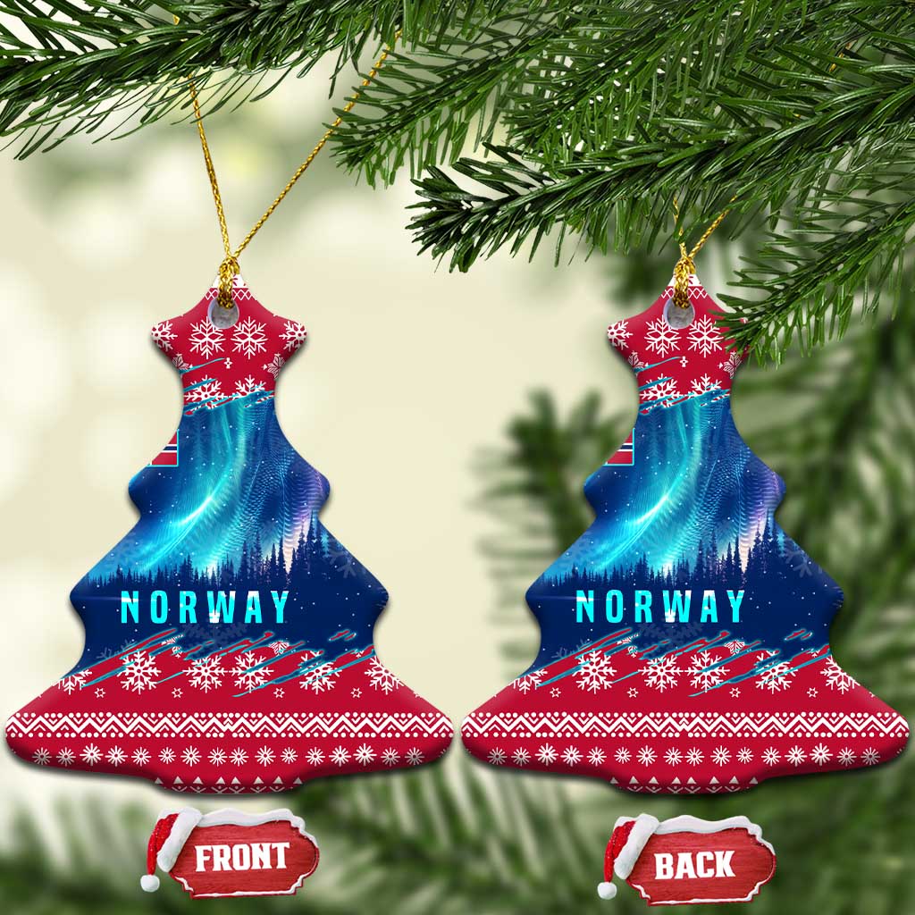 Norway Christmas Ceramic Ornament with Northern Lights Snowflake Pattern and Nordic Forest - Wonder Print Shop