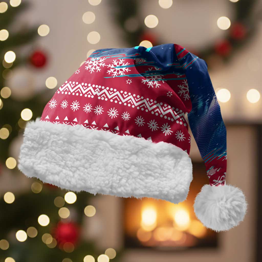 Norway Christmas Santa Hat with Northern Lights Snowflake Pattern and Nordic Forest - Wonder Print Shop